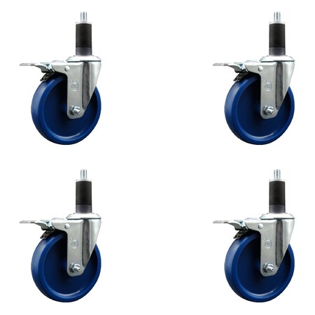Service Caster 5'' SS Solid Poly Swivel 1-1/4'' Expanding Stem Caster Set Total Lock Brake, 4PK SCC-SSEXTTL20S514-SPUS-114-4